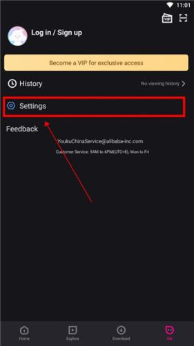 youku国际版Settings设置页面